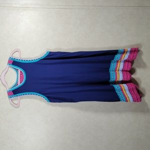 01541 Akemi + Kim navy blue w/crochet trim sleeveless dress L